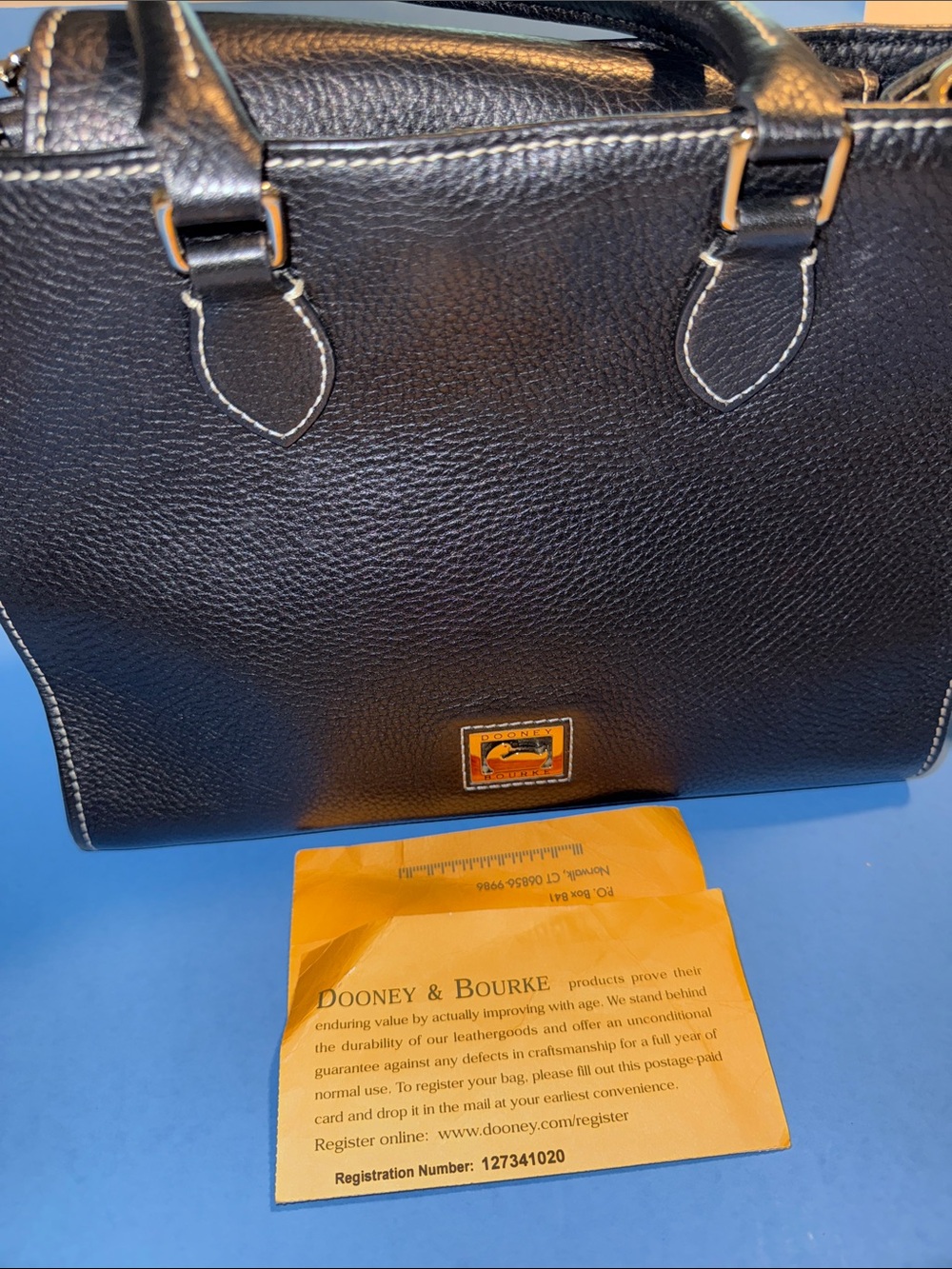 Dooney & Bourke Black Pebbled Leather Tote with Contrast Stitching